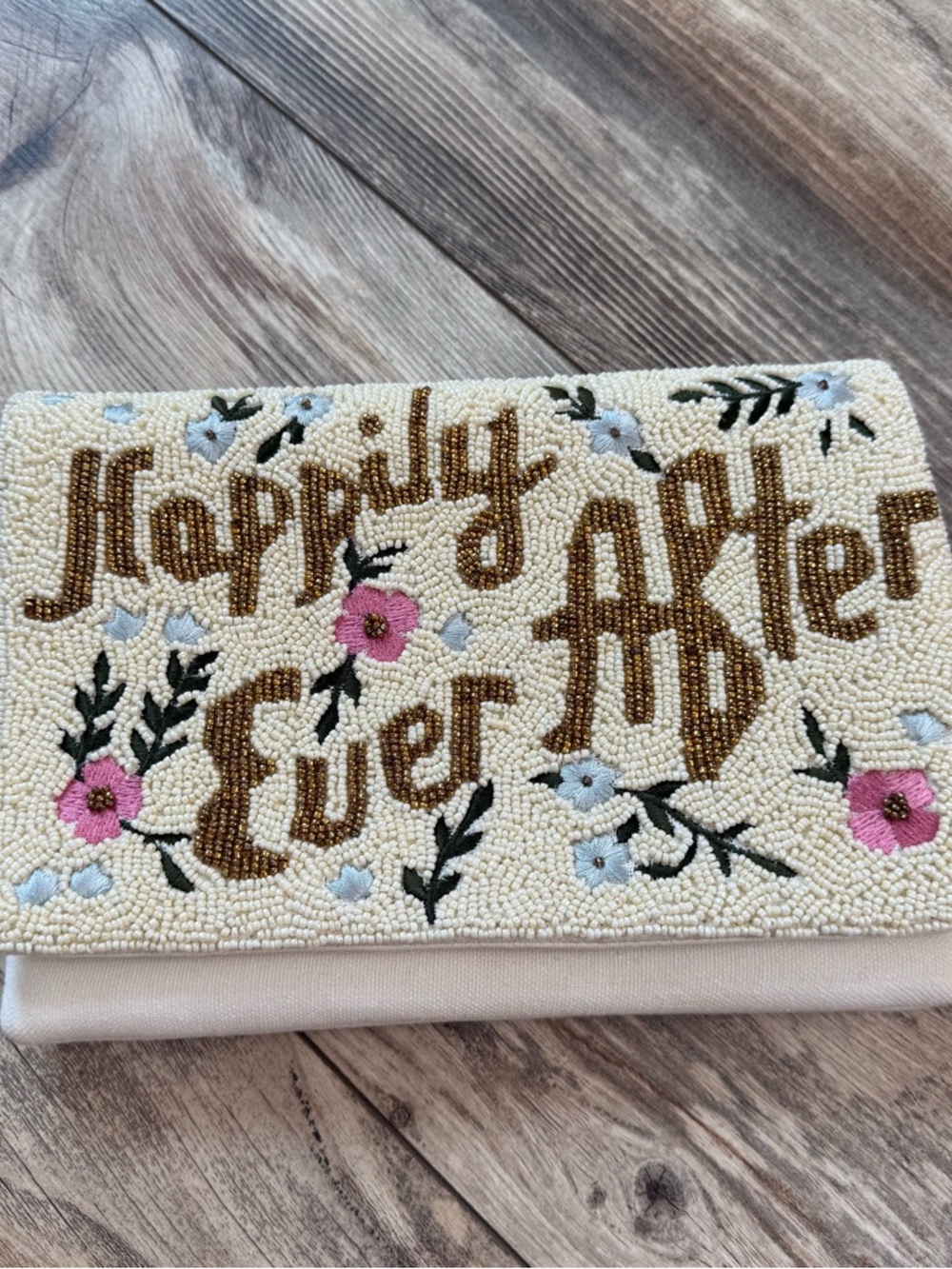 Red Dress Boutique Beaded 'Happily Ever After' Clutch in Cream, Gold, Pink
